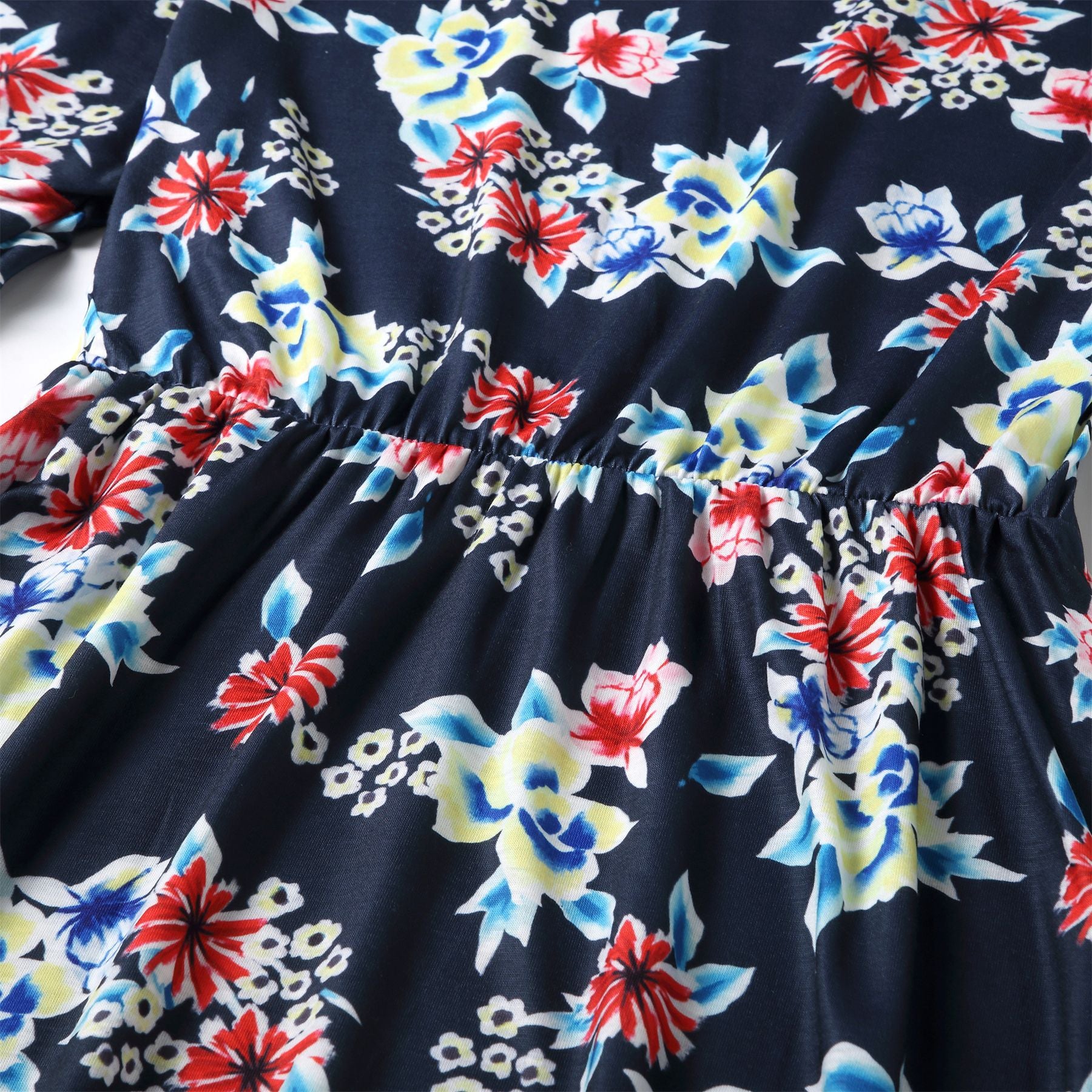 Family Matching Parent-child Flower Print Lace Stitching Dress