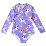 Kid Girls Swimsuit One-piece Long-sleeved Unicorn Cartoon Swimwear