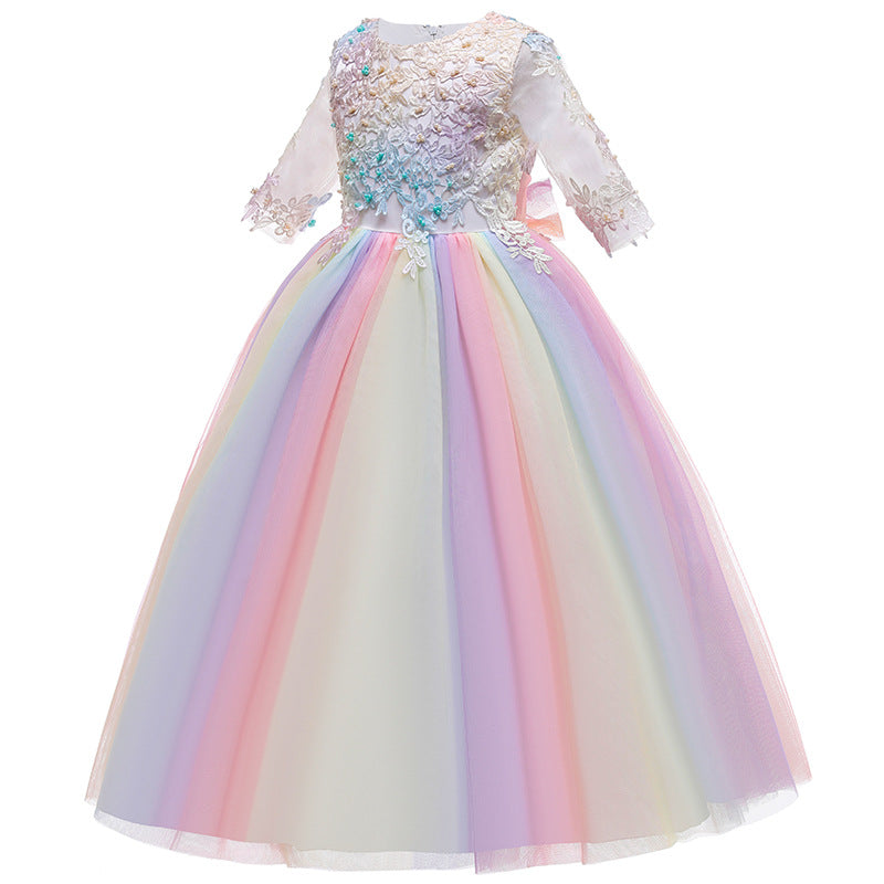 Kid Girls Wedding Long Medium Sleeve Flower Dresses