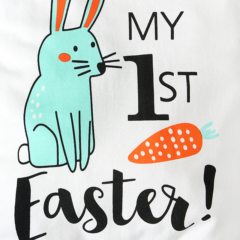 Summer Easter Boy Short Sleeve Rabbit Stripe Sets 2 Pcs