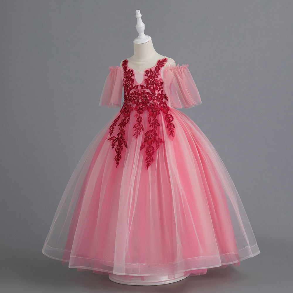 Kid Baby Girl Princess Pompous Yarn Long Flower Wedding Dresses