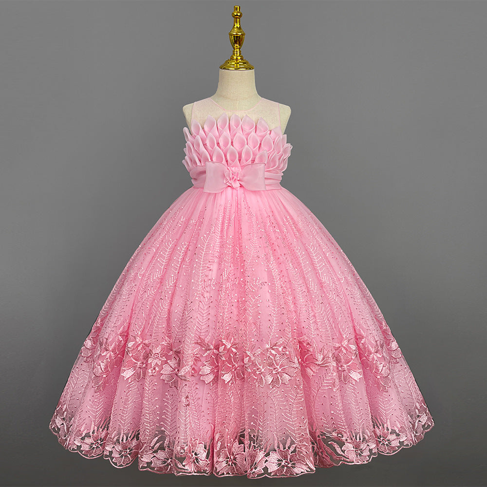 Kid Girl Princess Summer Flower Show Host Pompous Piano Performance Dresses