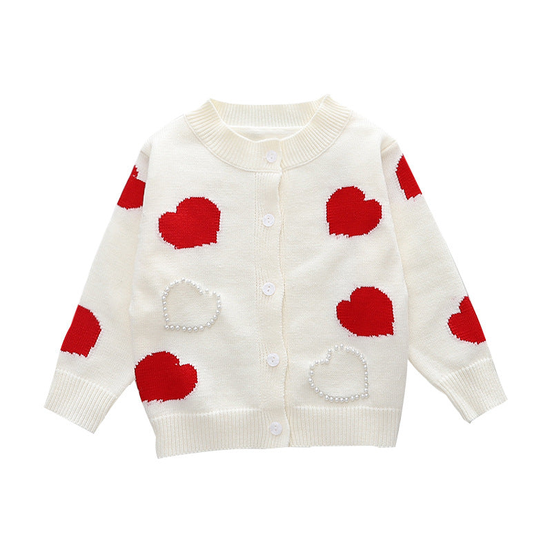 Kid Baby Girl Cardigan Autumn Winter Love Long Sleeve Sweater