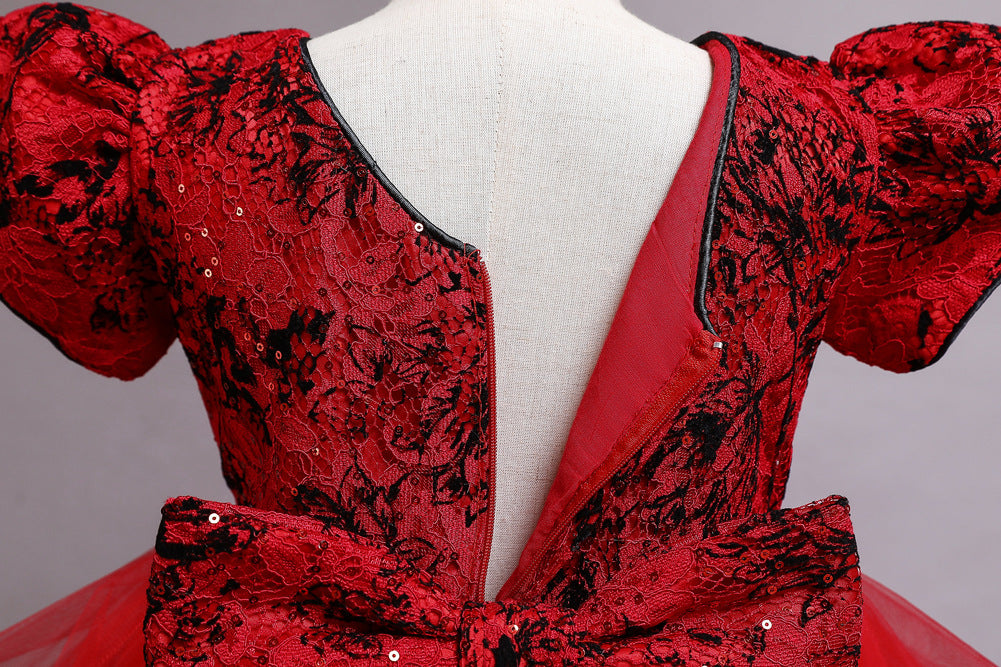 Kid Girl Princess Christmas Embroidered Trailing Show Dresses