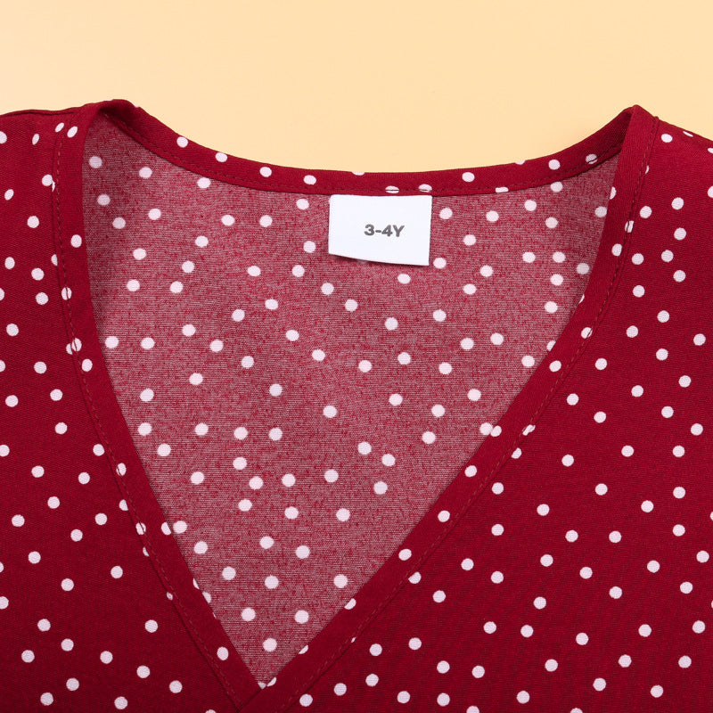 Family Matching Polka Dot Agaric Hem Strap Loose Dresses