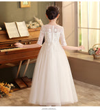 Kid Girl Banquet Long Sleeve Fluffy Yarn White Wedding Princess Dresses