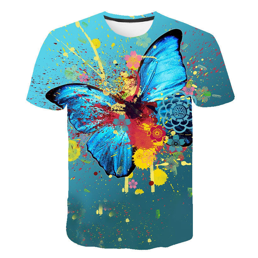 Kid Boy Girl Short Sleeve Beautiful Butterfly 3D Printing Cool Loose T-shirt