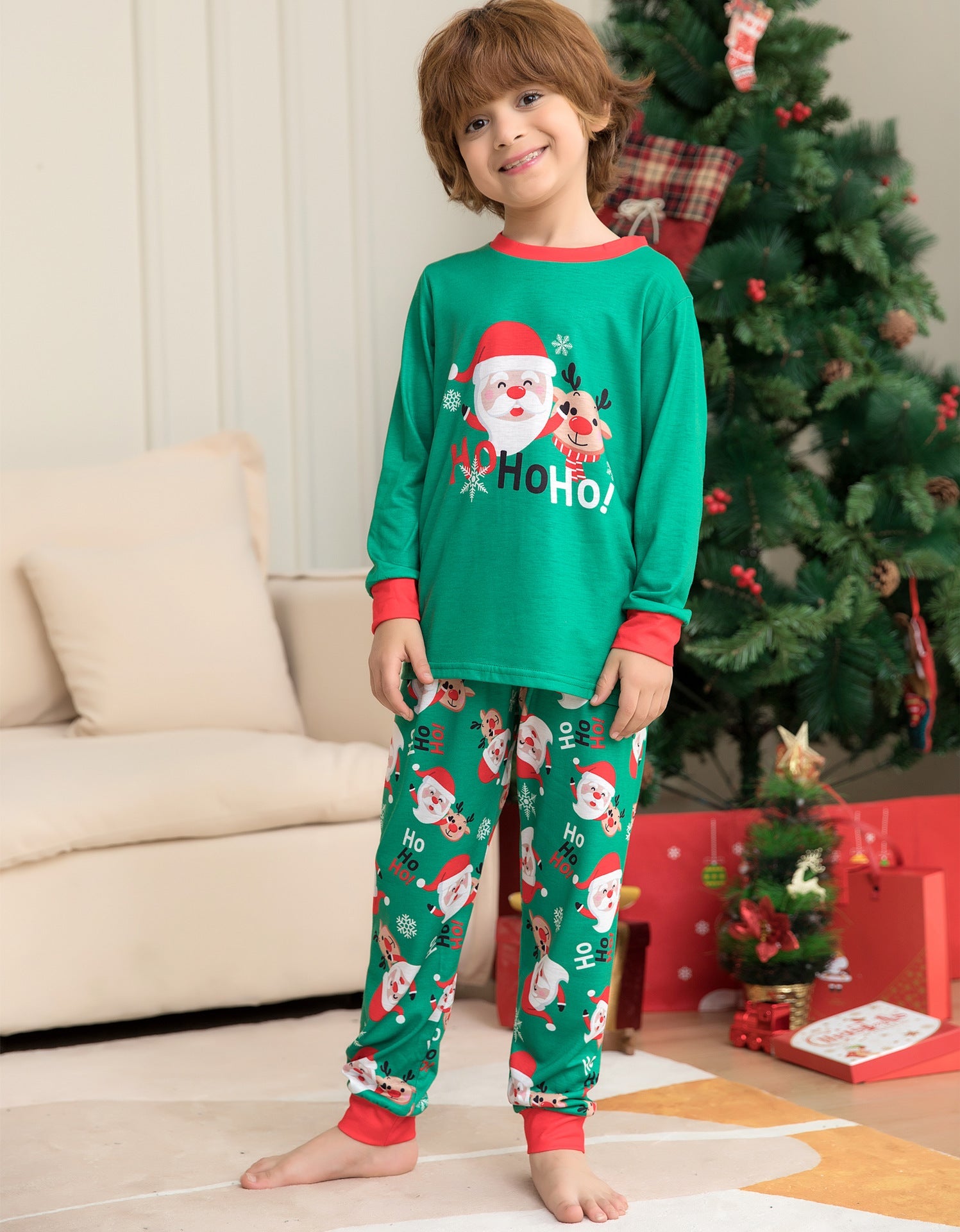 Family Christmas Home Santa Claus Print Parent Child Pajamas Set