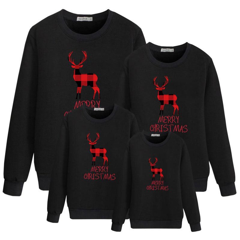 Family Matching Christmas Cartoon Elk Print Top Shirts