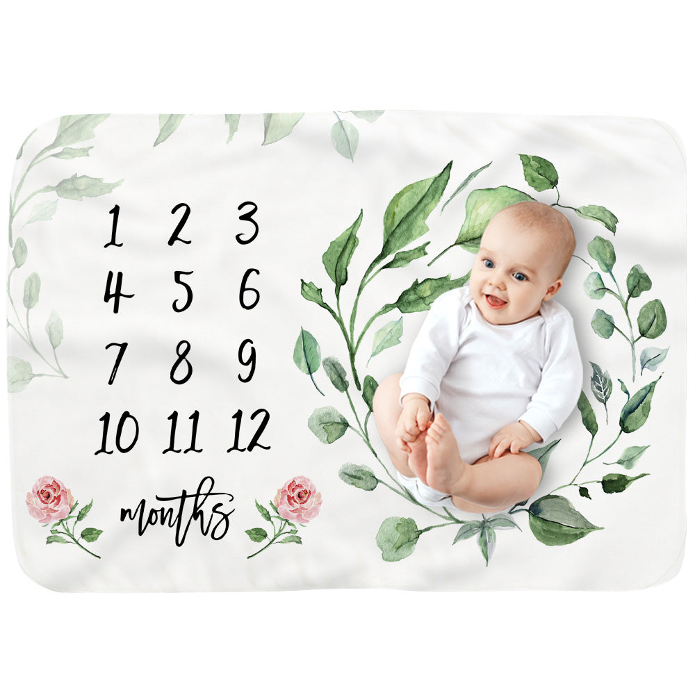 Baby Monthly Record Growth Milestone Blanket Flannel Floral Pajamas