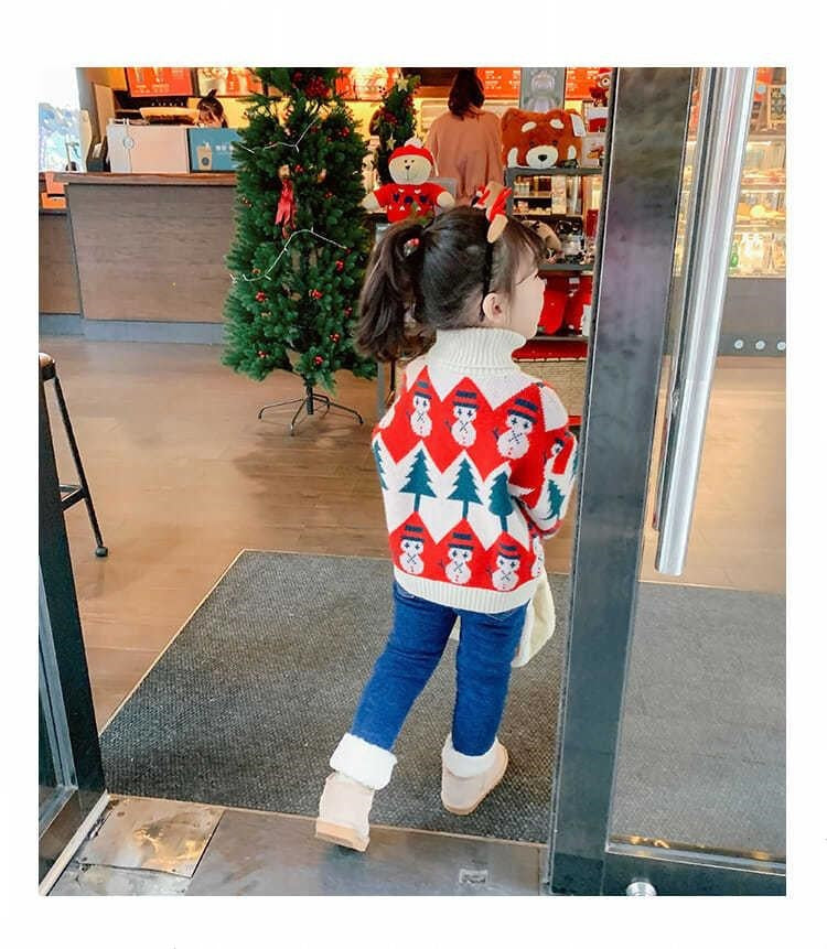Kid Baby Girls Christmas Thickened High Collar Pullover Sweater