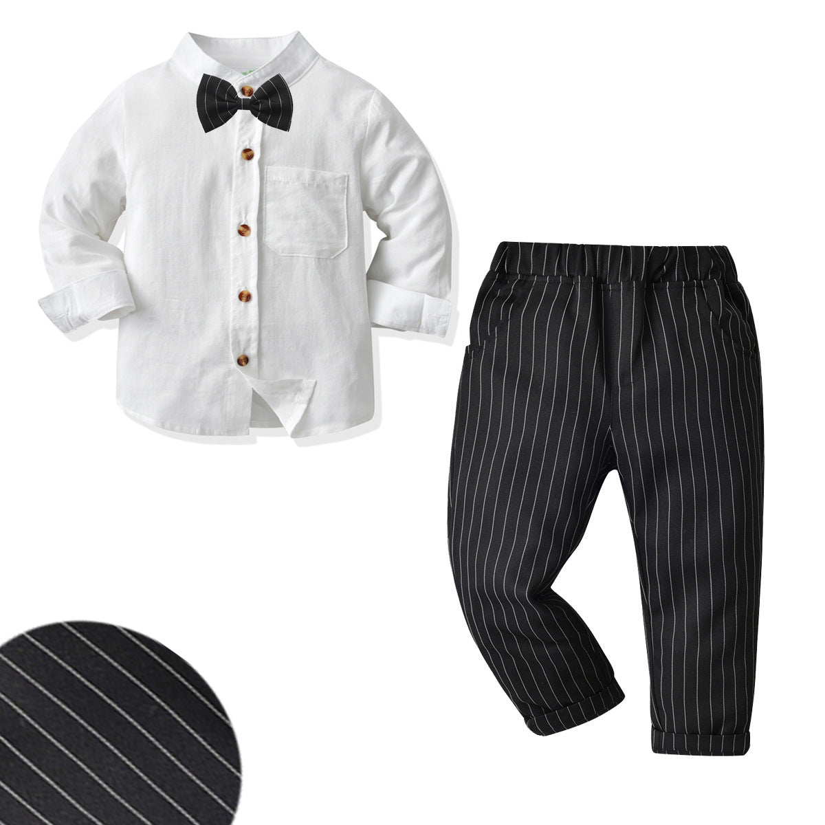 Kid Baby Boy Suit Long-sleeved White Striped Gentleman Formal 2 Pcs Sets