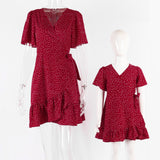 Family Matching Mother Daughte  Wave Point Wooden Loose Casual Dresses