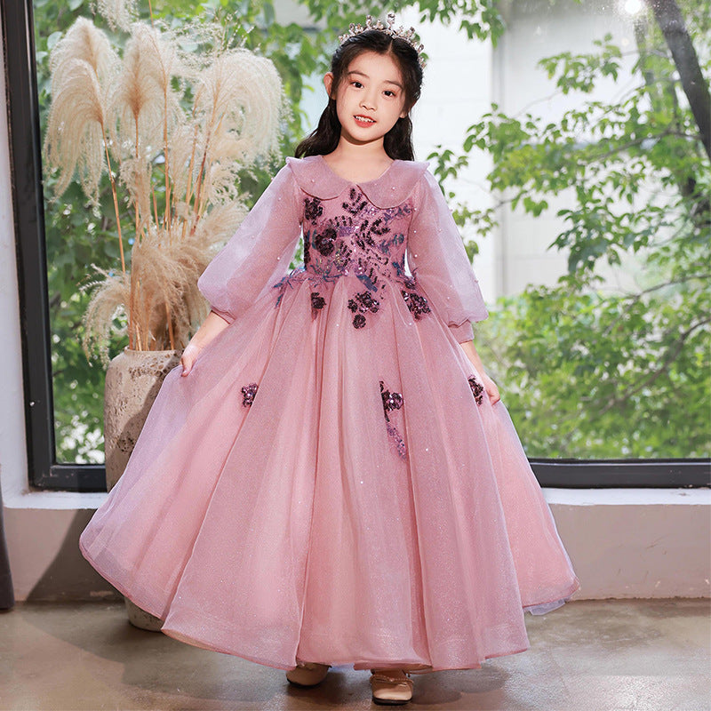 Kid Girl Long-sleeved Princess Flower Wedding Fairy Performance Dresses