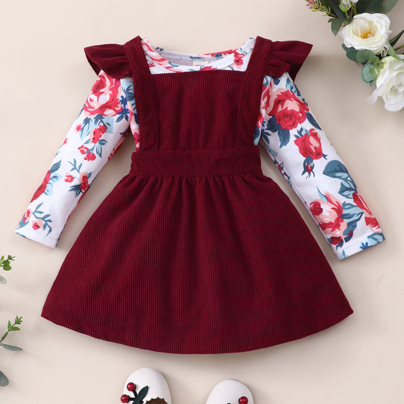 Spring Baby Girl Floral Print Little Lady Valentine's Day 2 Pcs Sets