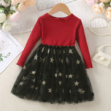 Kid Girl Gauze Spring Autumn Five-pointed Star Princess Dress
