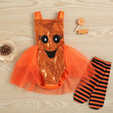 Baby Girl Halloween Smiling Face Embroidered Gauze Climbing Rompers