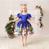 Christmas Kids Girl Cartoon Print Satin Dress