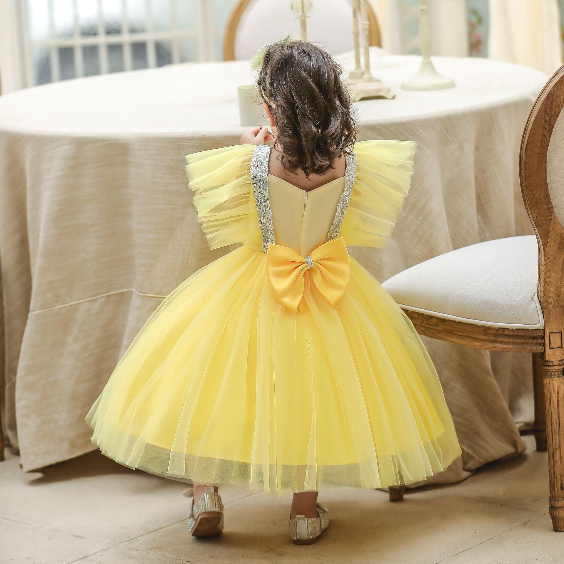 Kid Baby Girl Flying Sleeve Gauze Princess Birthday Dress