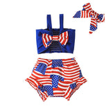 Baby Girls Striped Bow Suspender Holiday Independence Day Rompers