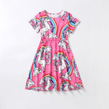 Family Matchinf Parent-child Round Collar Short Sleeve Rainbow Pony Dresses