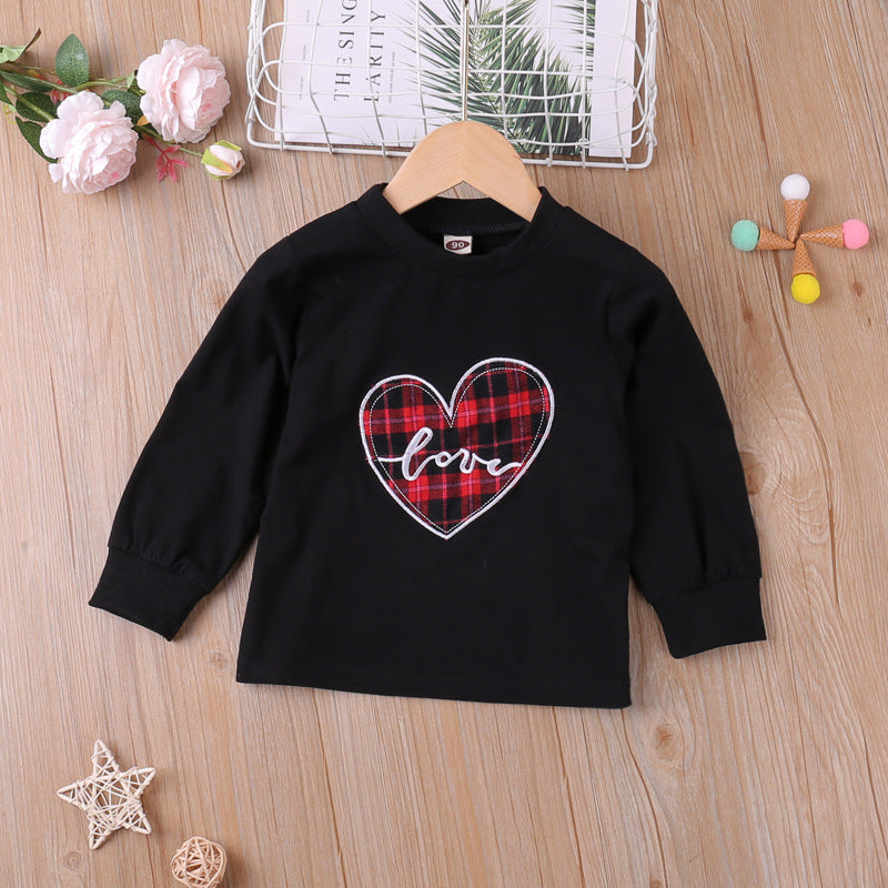 Spring Autumn Kid Baby Girl Suit Love Round Plaid 2 Pcs Sets