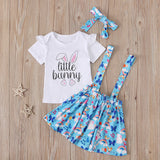 Kid Baby Girls Suit Summer Easter Letter Rabbit Print Strap 3 Pcs Set