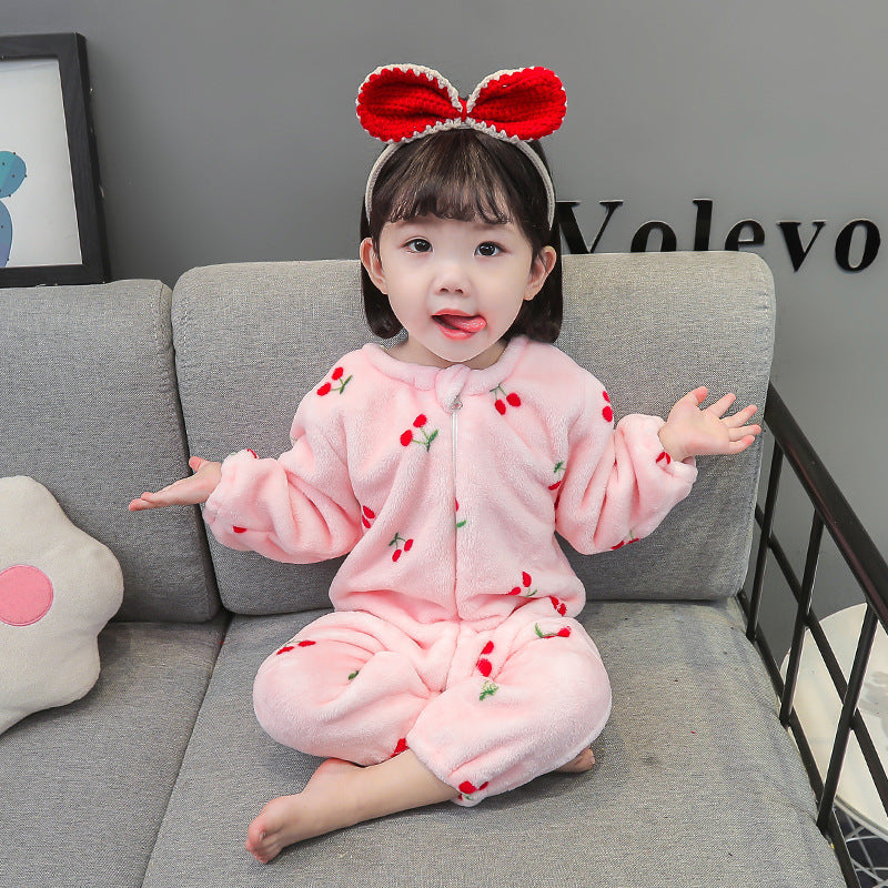 Baby Girl One-piece Autumn Winter Fleece Thickened Flannel Pajamas