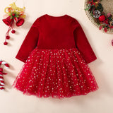 Kid Baby Girls Red Silver Fox Down Long Sleeve Mesh Princess Dress