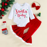 Baby Girl Christmas Autumn Winter Letter Velvet Splicing 2 Pcs Sets