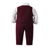 Kid Baby Boy Suit Formal Handsome Wine Red 3 Pcs Sets