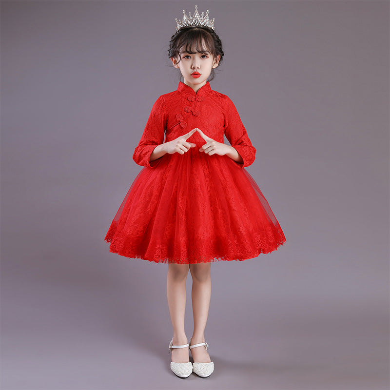 Kid Girl Long Sleeve Princess Evening Pompous Gauze Dresses