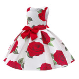 Kid Baby Girls Red Print Princess Flower Dress