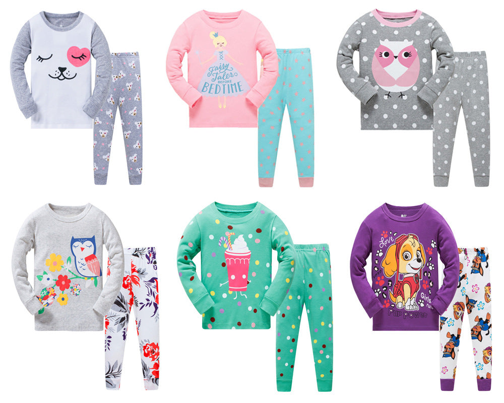 Kid Girl Pajamas Air-conditione Long Sleeve Cotton Suits