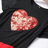 Family Matching Summer Short Sleeve Heart Print Dresses