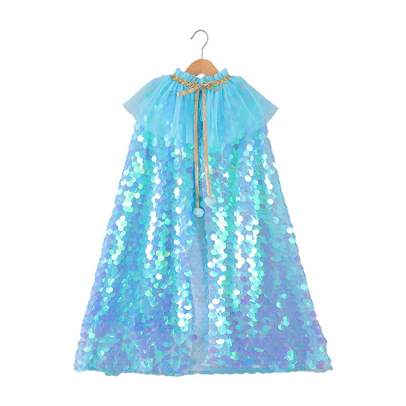Kid Baby Girls Halloween Mermaid hiny Cloak Going Out Coats