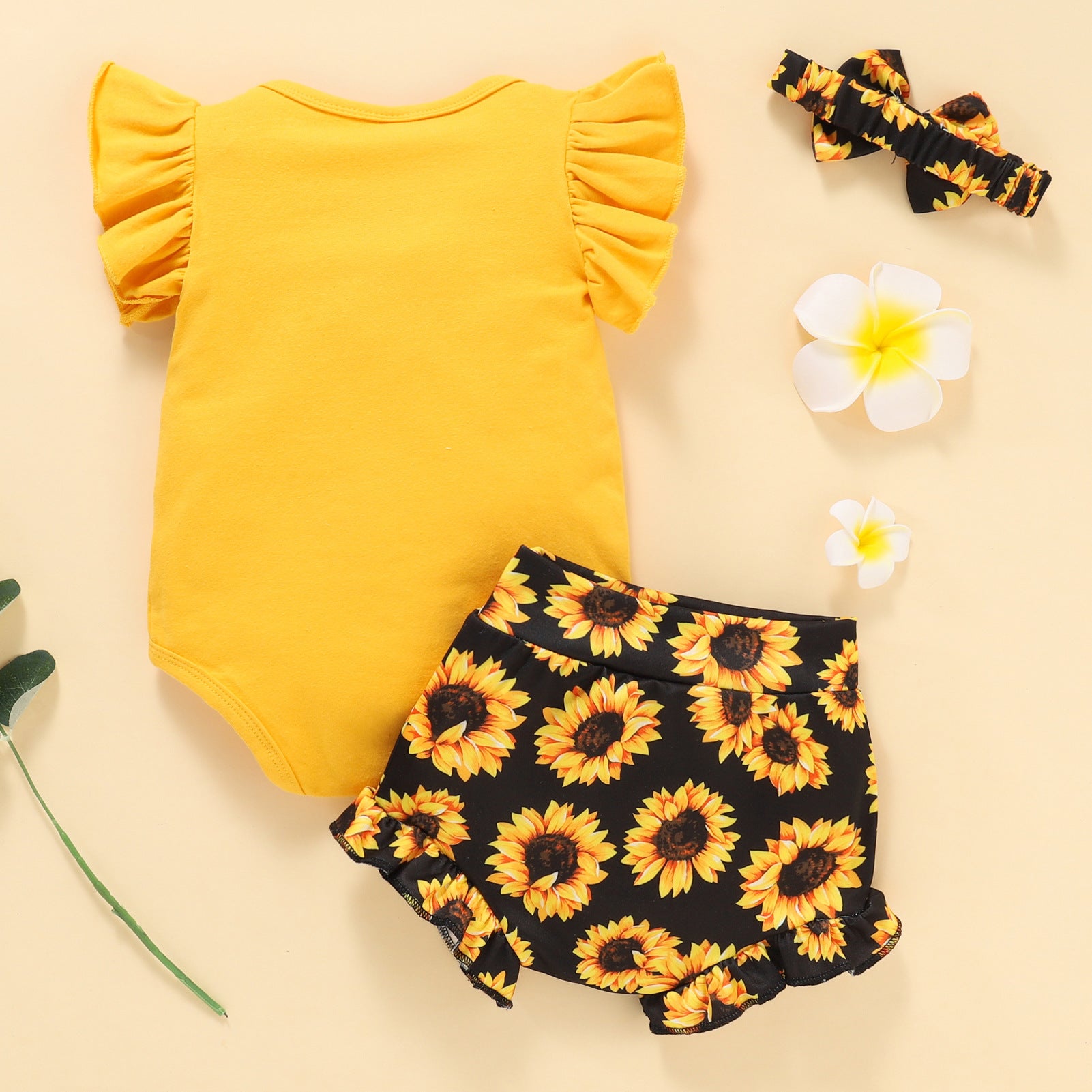 Baby Girls Round Collar Sleeveless Printed Shorts 2 Pcs Sets