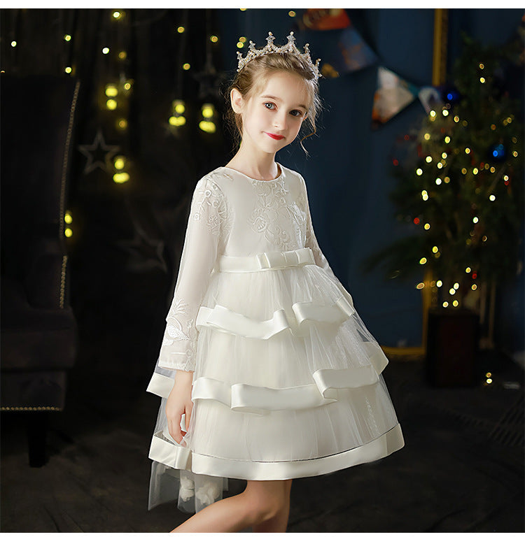 Kid Girl Flower Birthday Wedding Princess Long-sleeved Performance Dresses