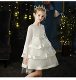 Kid Girl Flower Birthday Wedding Princess Long-sleeved Performance Dresses