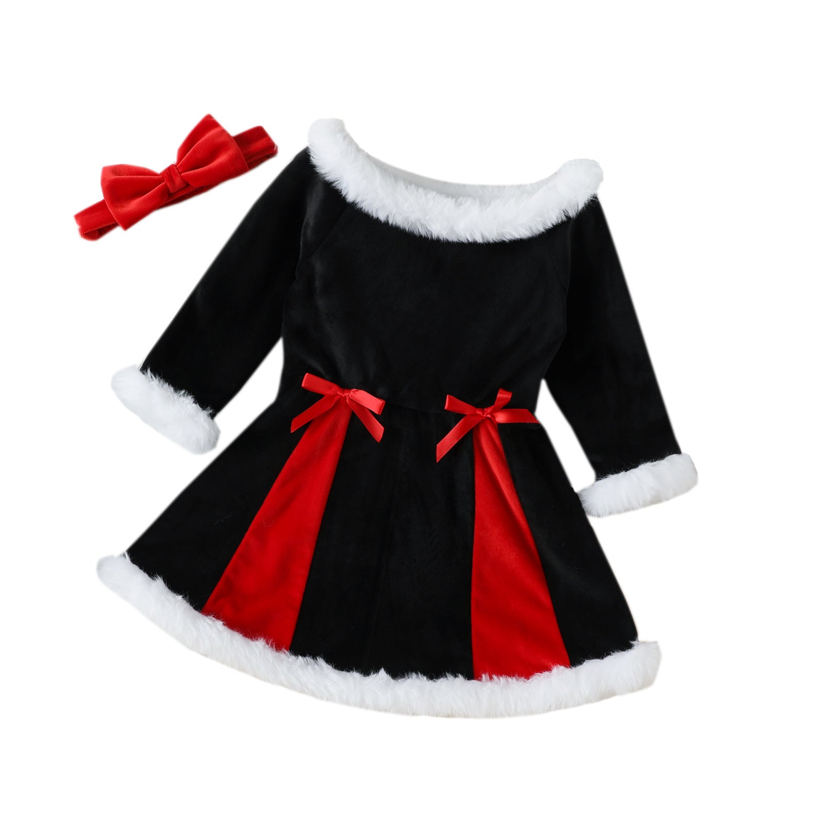 Kid Baby Girl Christmas Silver Fox Velvet Dresses