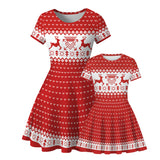 Family Matching Christmas Elk Digital Printing Parent-child Short Sleeve Dress
