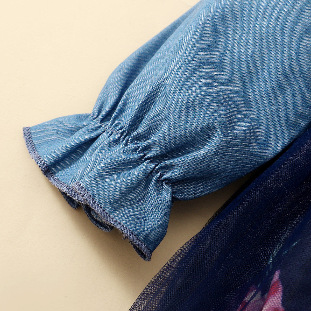 Kid Baby Girl Autumn Popular Denim Splicin Gauze Poncho Princess Dresses