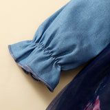 Kid Baby Girl Autumn Popular Denim Splicin Gauze Poncho Princess Dresses