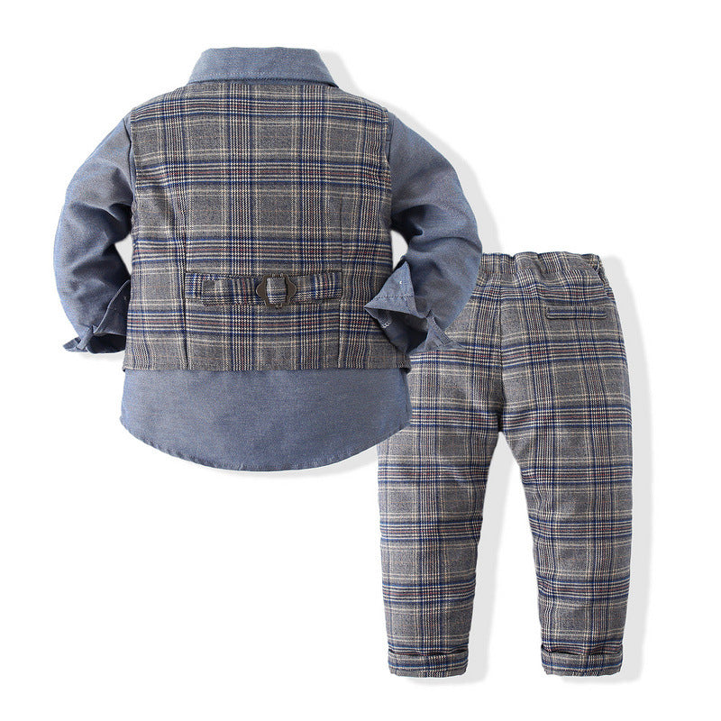 Kid Baby Boys Gentlemen Suit Long Sleeve Bow Tie 2 Pcs Set