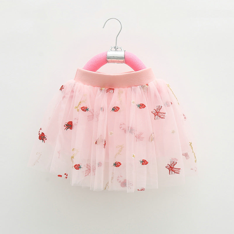 Kid Baby Girl Princess Short Skirt Strawberry Embroidery Skirts