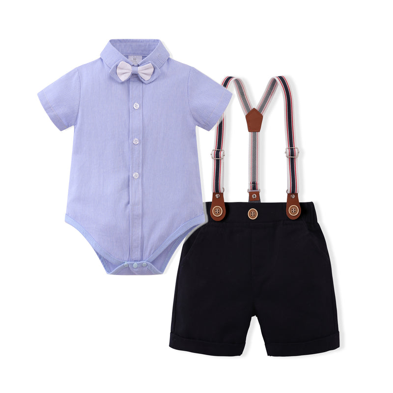 Kid Baby Boys Summer Short Sleeve Shorts Striped Gentleman Set 3 Pcs
