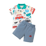 Kid Baby Boys Set Car Cartoon Fashion Lapel Shorts 2 Pcs Sets