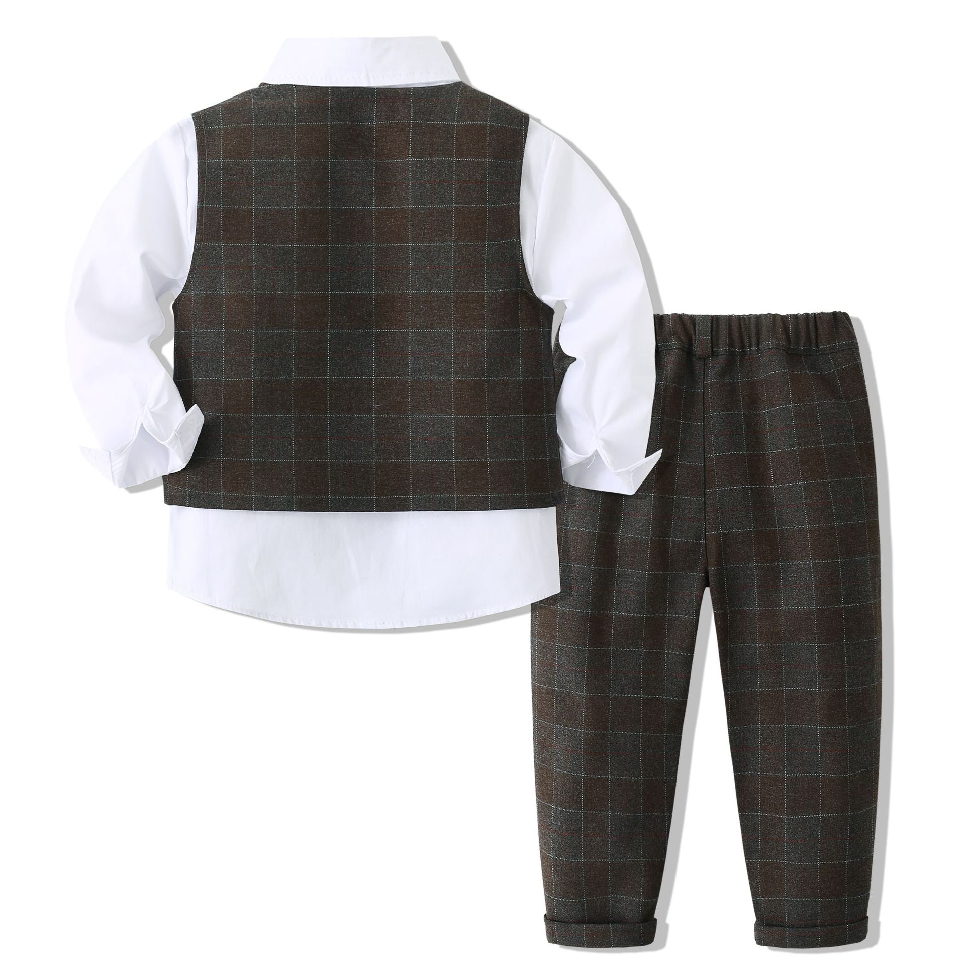 Kid Baby Boy Gentleman Suit Plaid Banquet 3 Pcs Sets