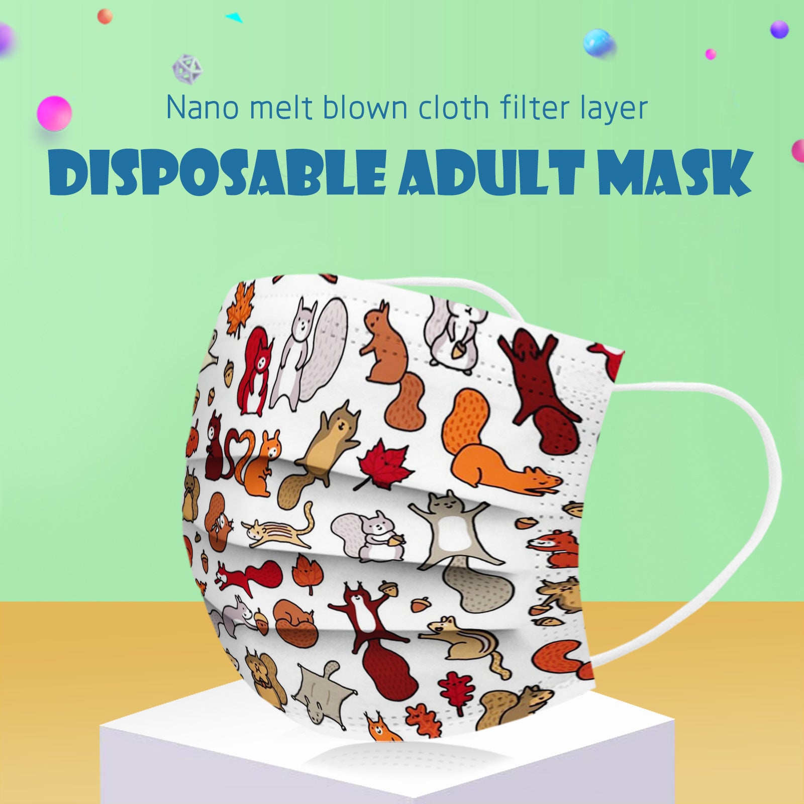 Kid Disposable Cute Pet Small Animal Series Spiny Printing Mask 10 Pcs