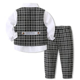 Kid Baby Boy Gentlemen Suit Plaid Party 3 Pcs Sets